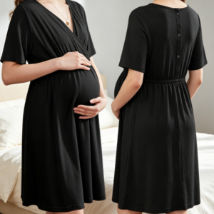 Delivery/Grooming Gowns, Short-Sleeved Maternity Nursing Nightgown with Buttons
