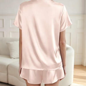 Short-Sleeve Satin Two-Piece Button-Up Loungewear Set