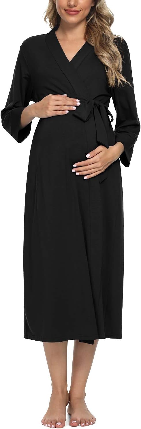 Women's Maternity Pajamas, Delivery/Grooming/Nursing/Hospital Robe, Kimono, Long Maternity Home Wear - Image 2