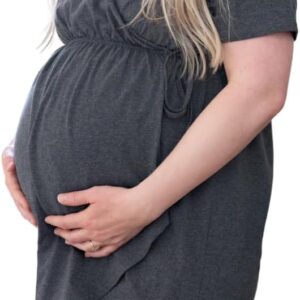 Delivery Robe, Black Pure Cotton Maternity Robe, Elastic Waistband, Suitable for Breastfeeding/Skin Contact