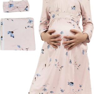 Women's maternity nursing robes, including matching swaddle blankets, hospital maternity robes