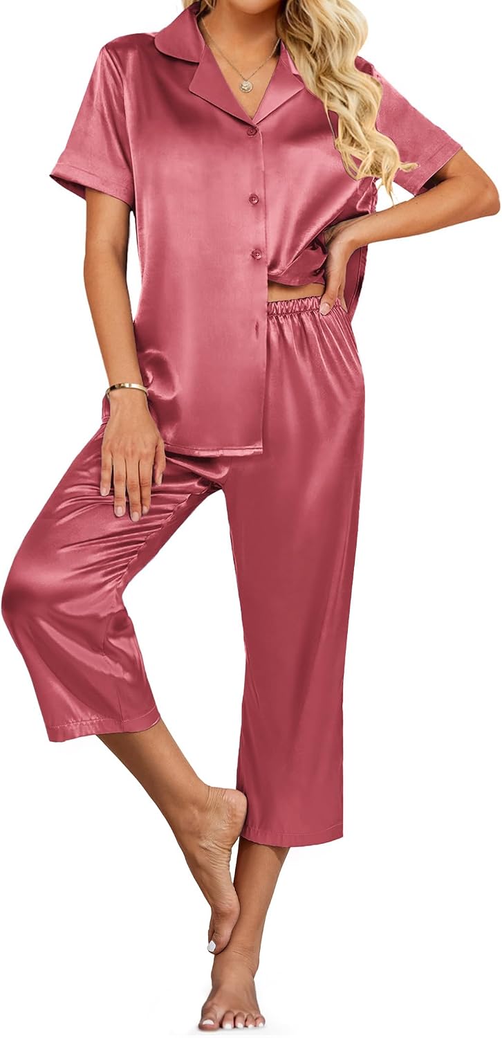Women's Satin Pajama, Two-Piece Silk Lounge Set