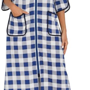 Women's Zipper Robe, Long Striped Women's Loungewear, with Pockets