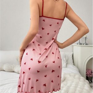 Cute Heart Print Spaghetti Straps Sexy Color-Blocked Lace