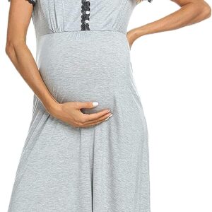 Women's three-in-one maternity/labor/pregnancy/nursing robe, short-sleeved pleated nursing nightgown