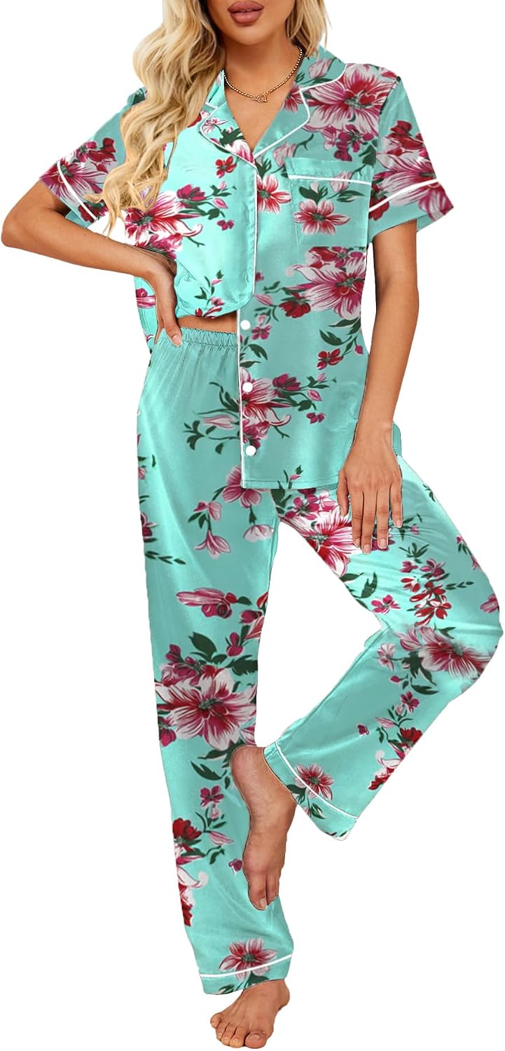 Women's Short-Sleeved Pajama Set, Soft Button-Up Pajama Set