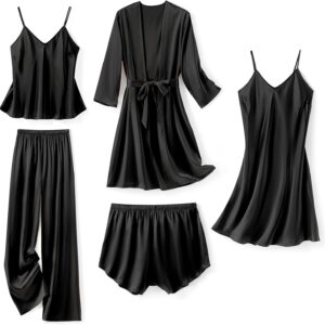 Satin Robe Camisole and Shorts Set