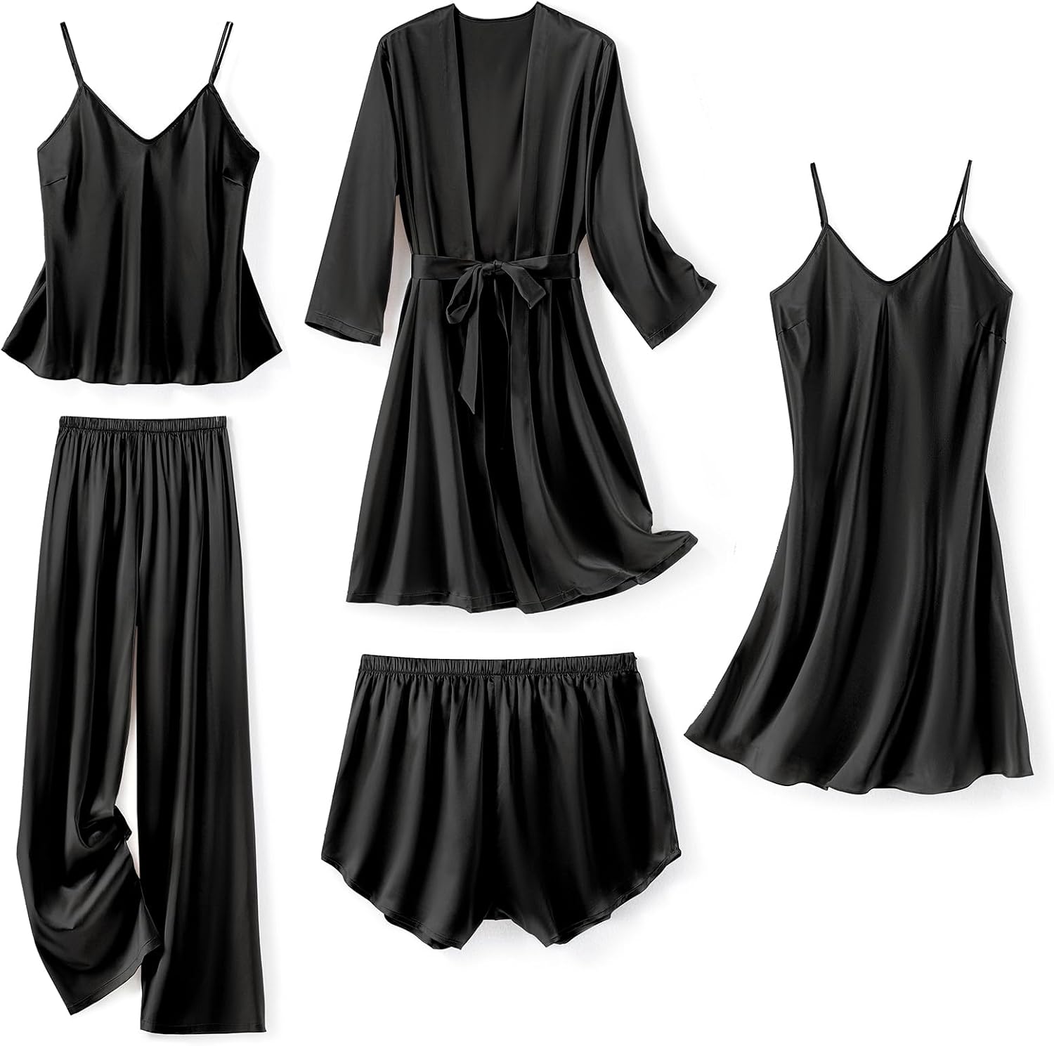 Satin Robe Camisole and Shorts Set