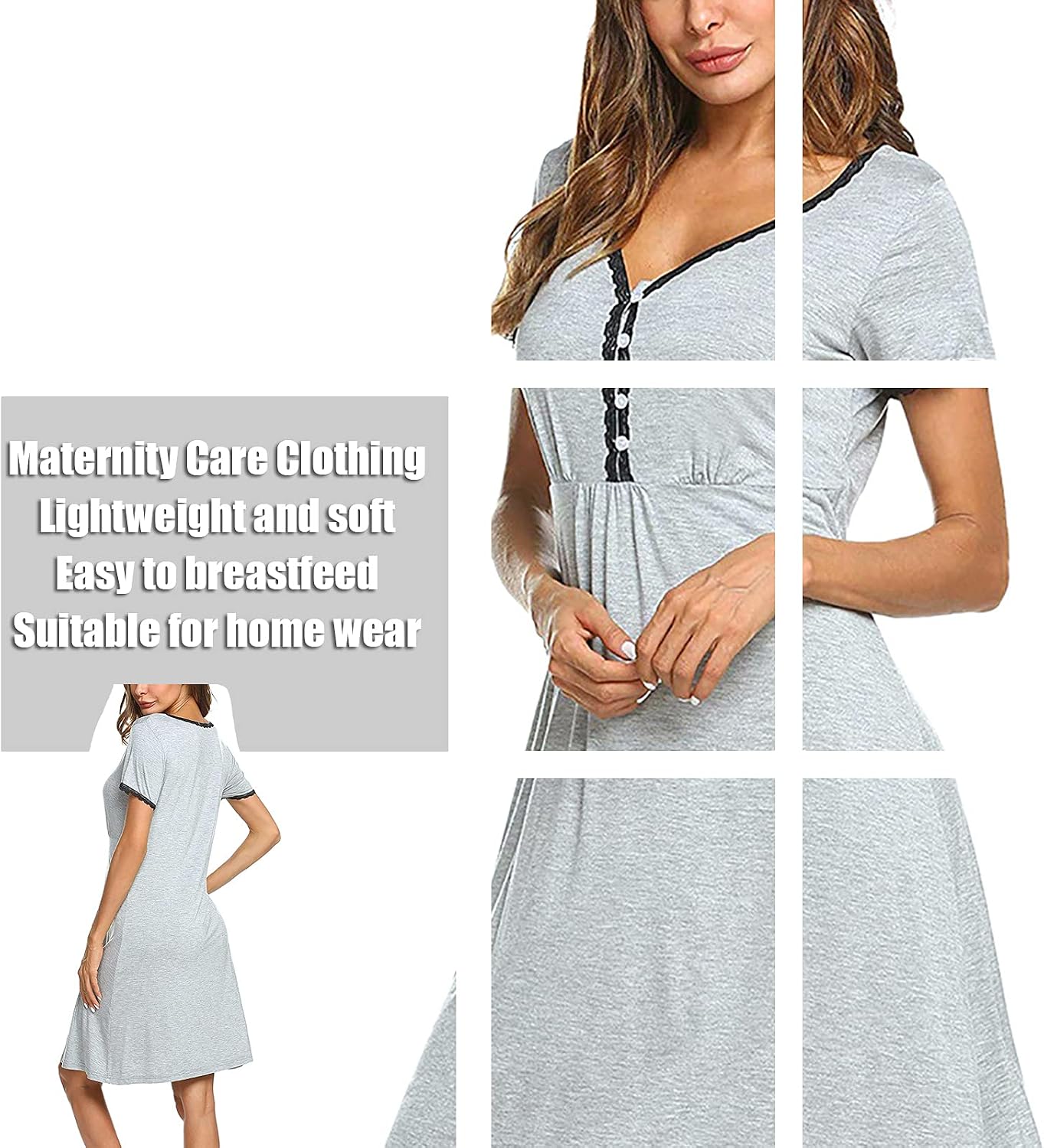 Women's three-in-one maternity/labor/pregnancy/nursing robe, short-sleeved pleated nursing nightgown - Image 2
