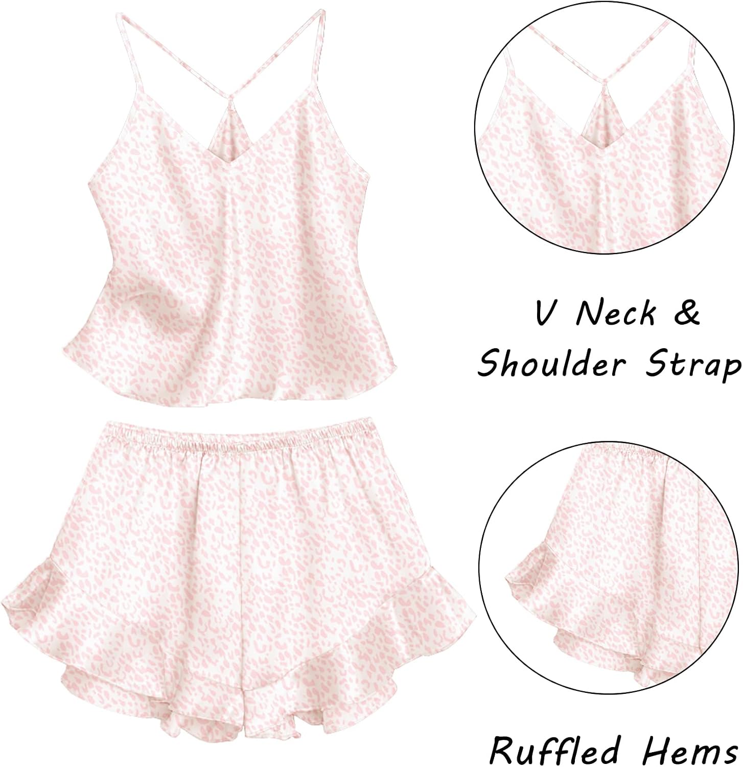 Women's Satin Pajama Set, Silk Lingerie, Ruffled Print Pajamas - Image 2