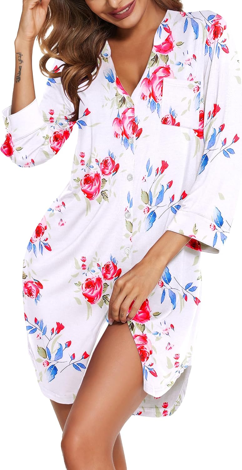 Women's Robe, V-Neck Striped button-down pajamas, soft button-down pajamas