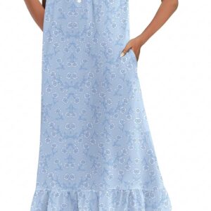 Women's Pure Cotton Long Button-Up Robe Short-sleeved loungewear, Victorian style pajamas