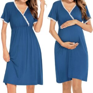 Women's 3-in-1 maternity/birth/nursing robe, short-sleeved pleated maternity pajamas, suitable for nursing